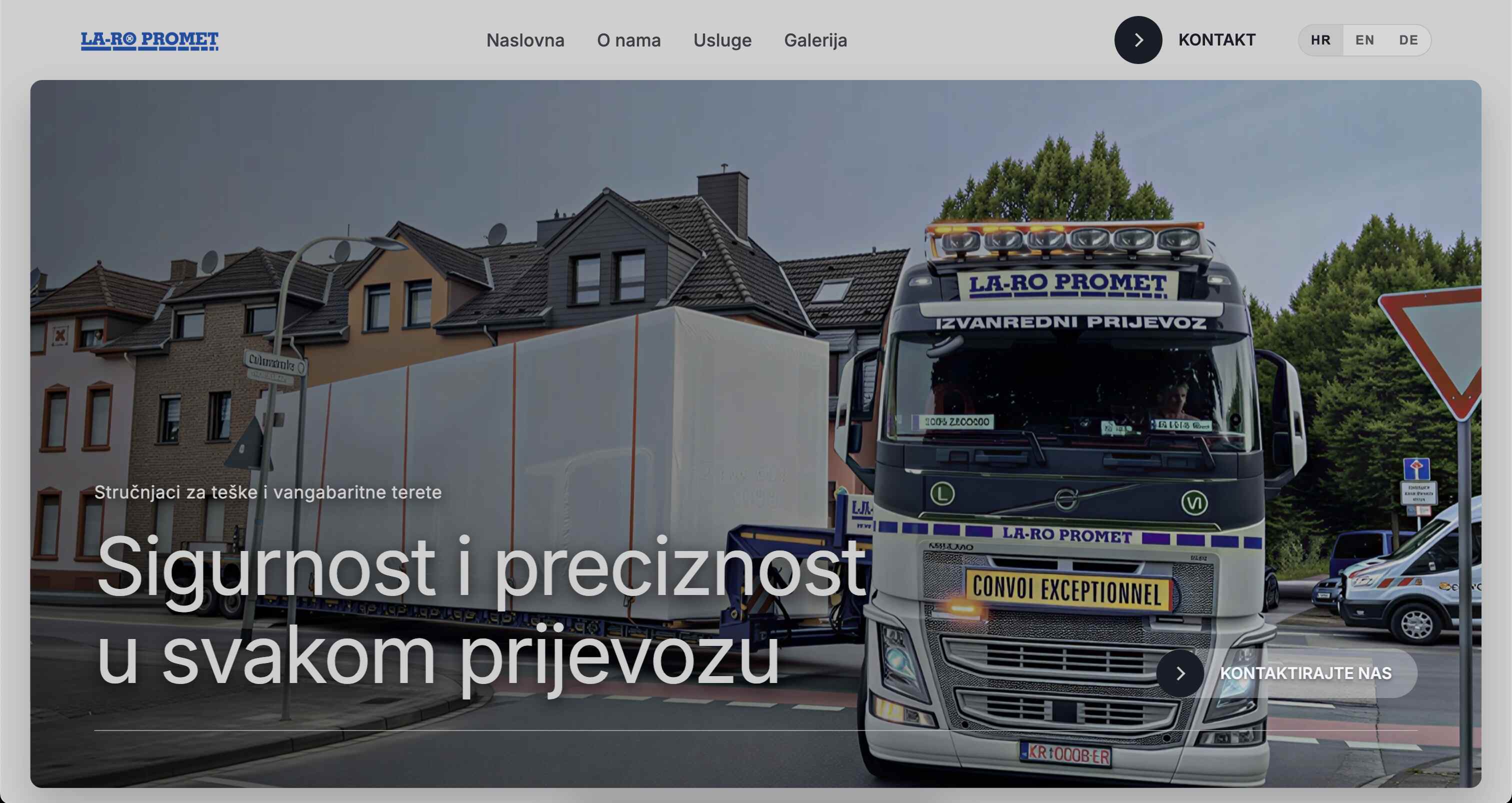 LA-RO Promet web stranica prikaz na desktop računalu - profesionalna transportna tvrtka