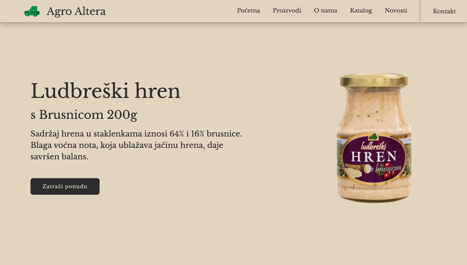 Sekcija o podrijetlu i tradiciji na web stranici Agro Altera