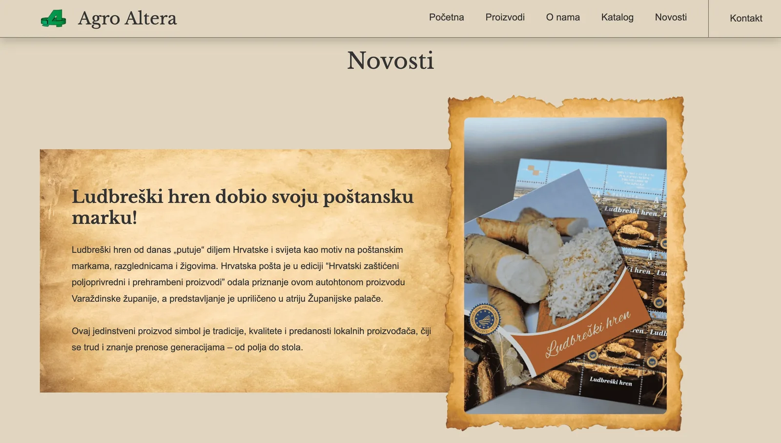 Sekcija kataloga proizvoda na web stranici Agro Altera