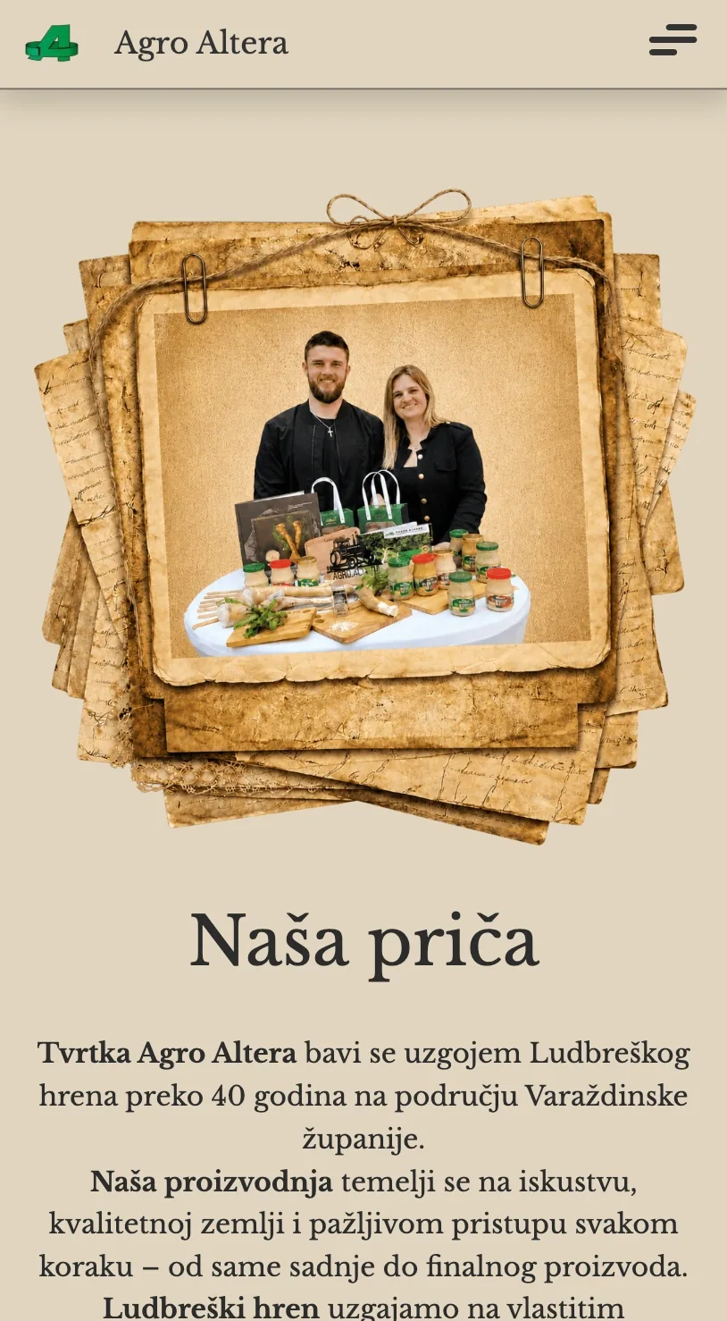 Mobilni prikaz web stranice Agro Altera