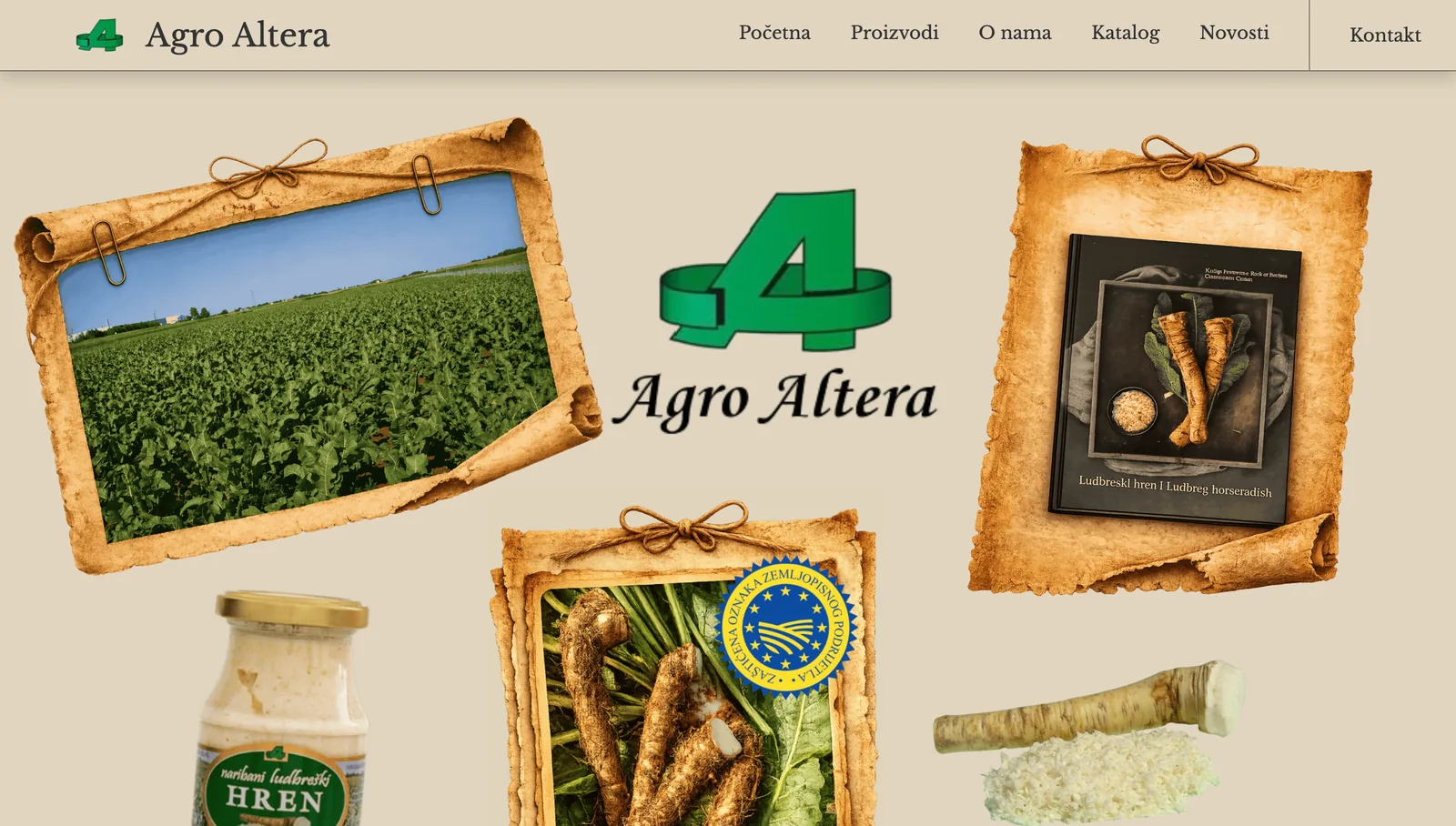 Naslovnica web stranice Agro Altera — izrada web stranice za proizvođača ludbreškog hrena