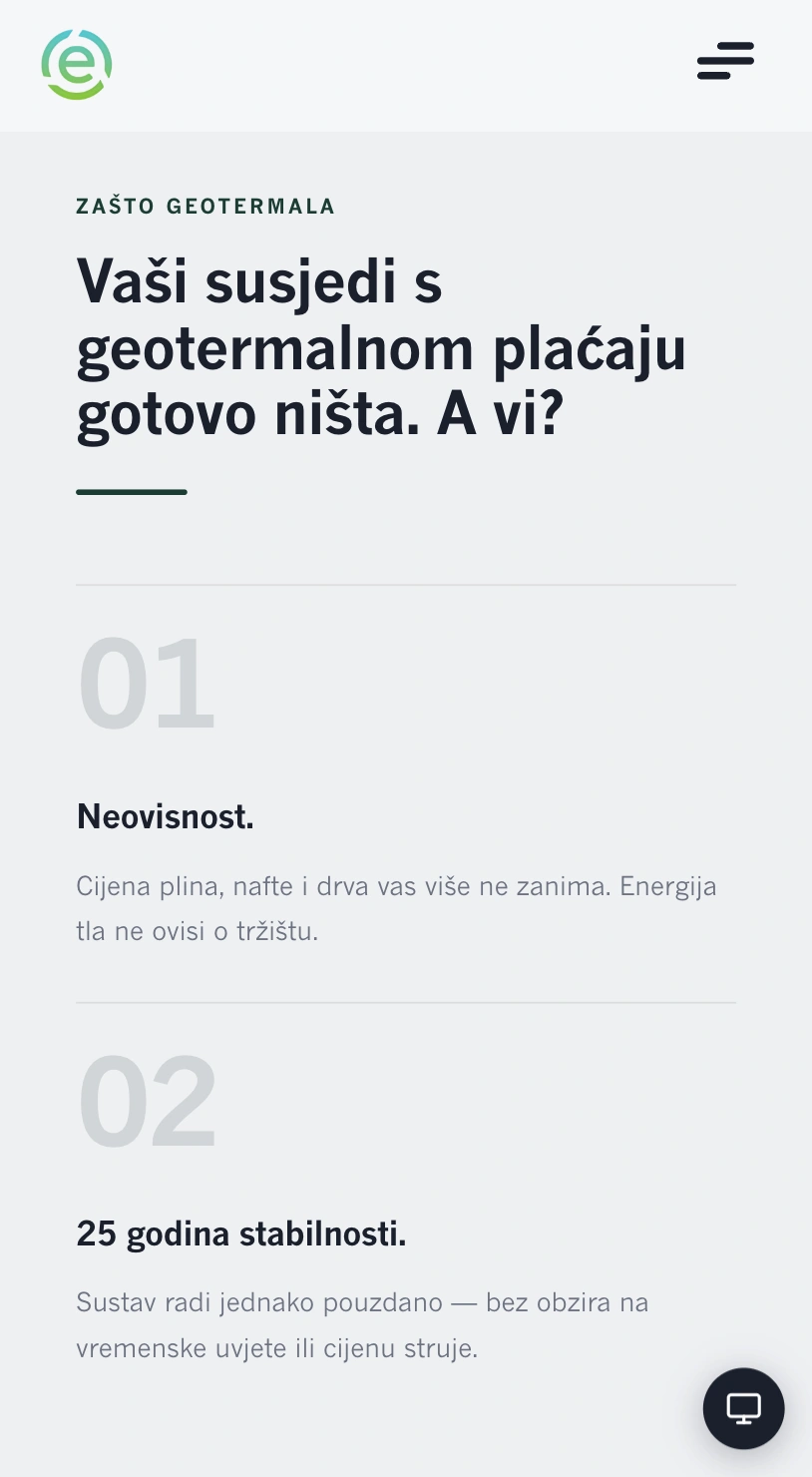 Mobilni prikaz web stranice Ekoplan Sustavi