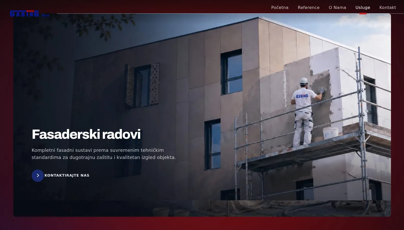 Sekcija usluga na web stranici GABING — fasaderski radovi