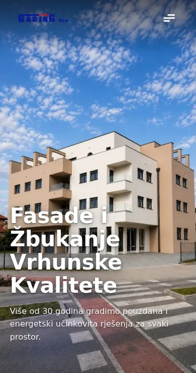 Mobilni prikaz naslovnice web stranice GABING