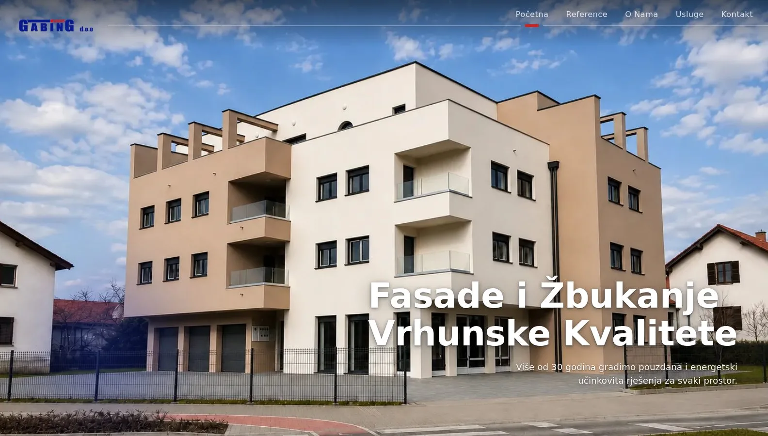 Naslovnica web stranice GABING — izrada web stranice za fasaderske radove u Velikoj Gorici