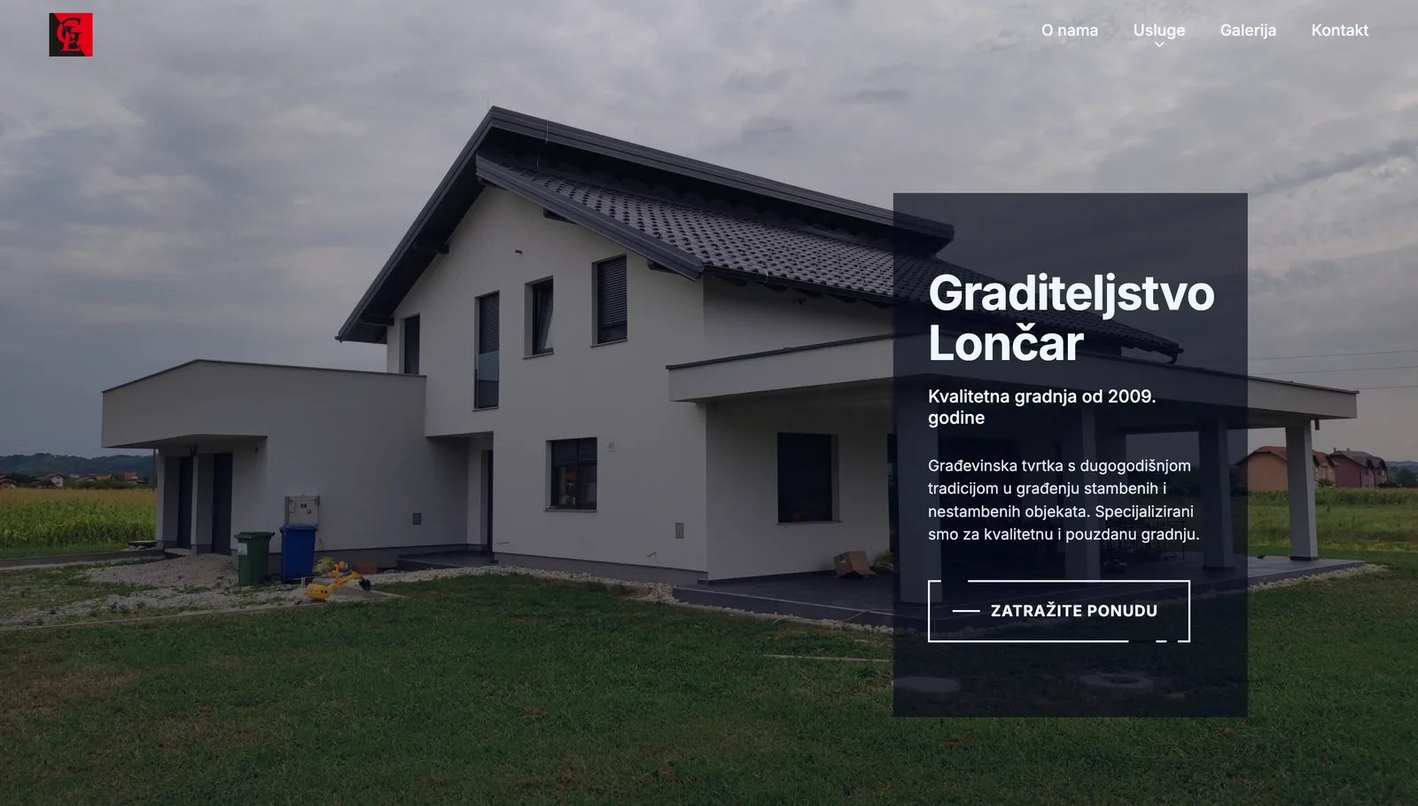 Naslovnica desktop prikaza web stranice Graditeljstvo Lončar
