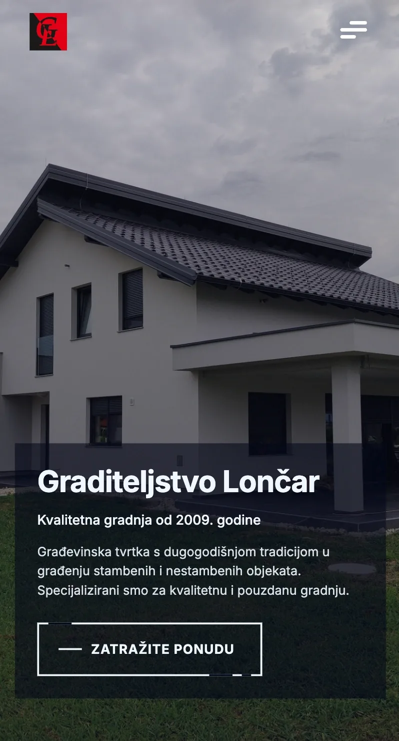Mobilni prikaz web stranice Graditeljstvo Lončar — izrada mobilne stranice za građevinsku tvrtku