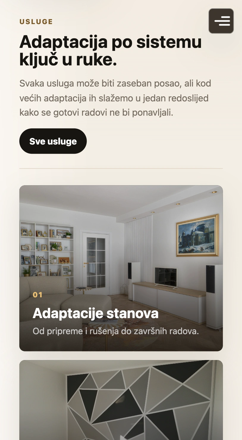 Mobilni prikaz web stranice Interijeri Begić