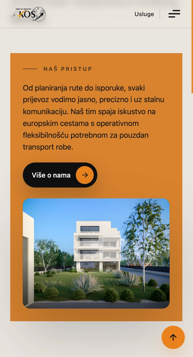 Mobilni prikaz web stranice KOS Prijevoz — izrada mobilne stranice za prijevozničku tvrtku