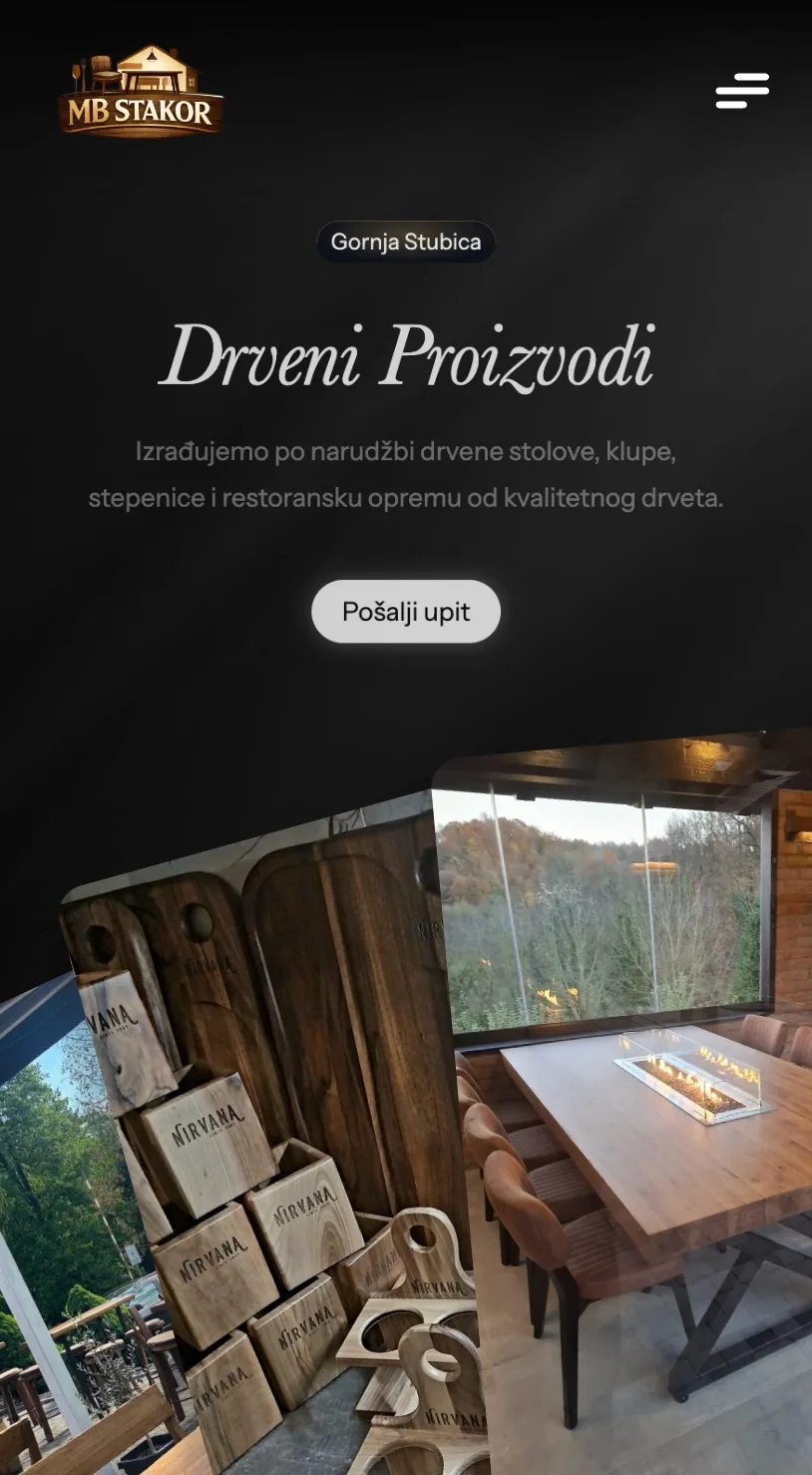 Mobilni prikaz web stranice MB Stakor — izrada web stranice za proizvođača drvenih proizvoda