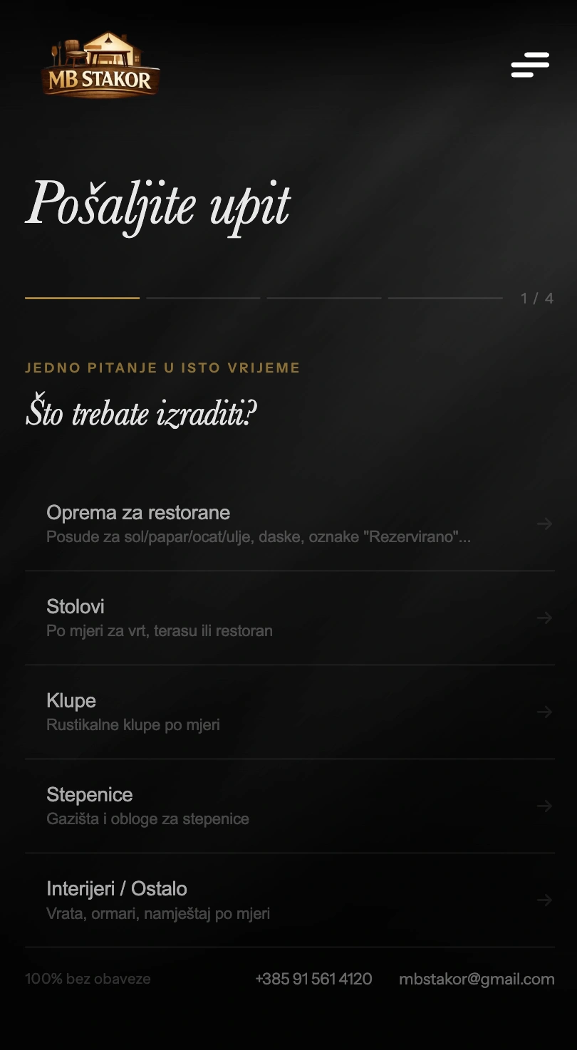 Mobilni prikaz kontakt sekcije web stranice MB Stakor
