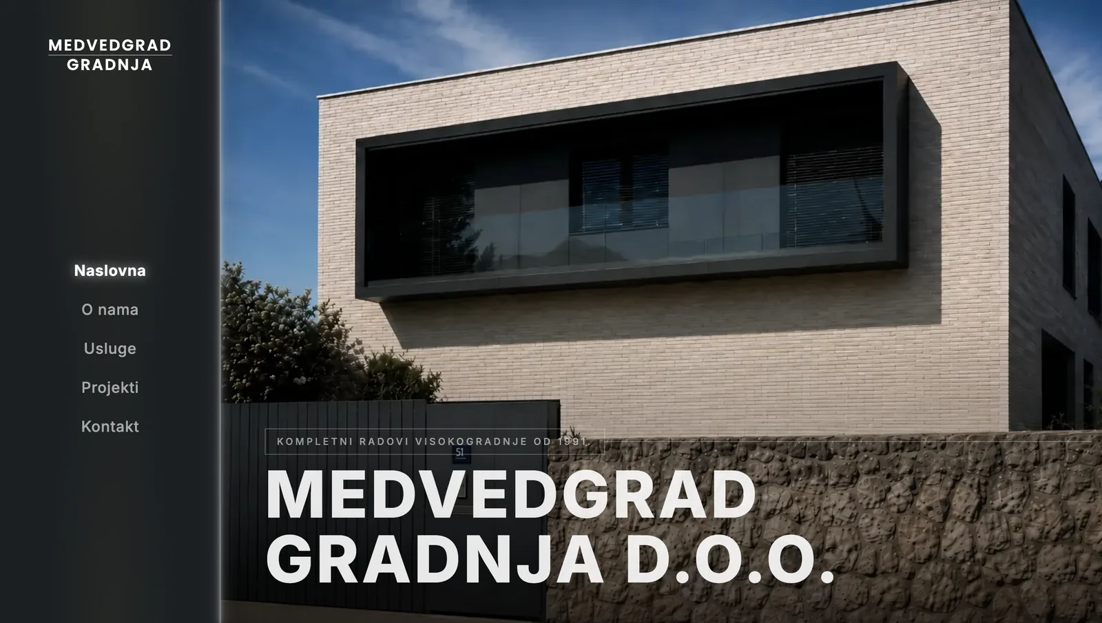 Naslovnica web stranice Medvedgrad Gradnja d.o.o. — izrada web stranice za građevinsku tvrtku