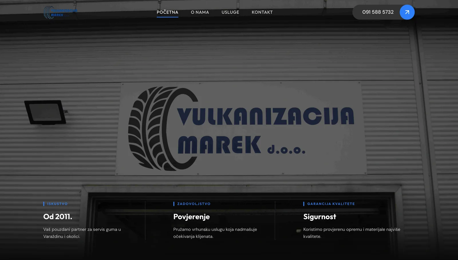 Sekcija o nama na web stranici Vulkanizacija Marek — 15 godina iskustva