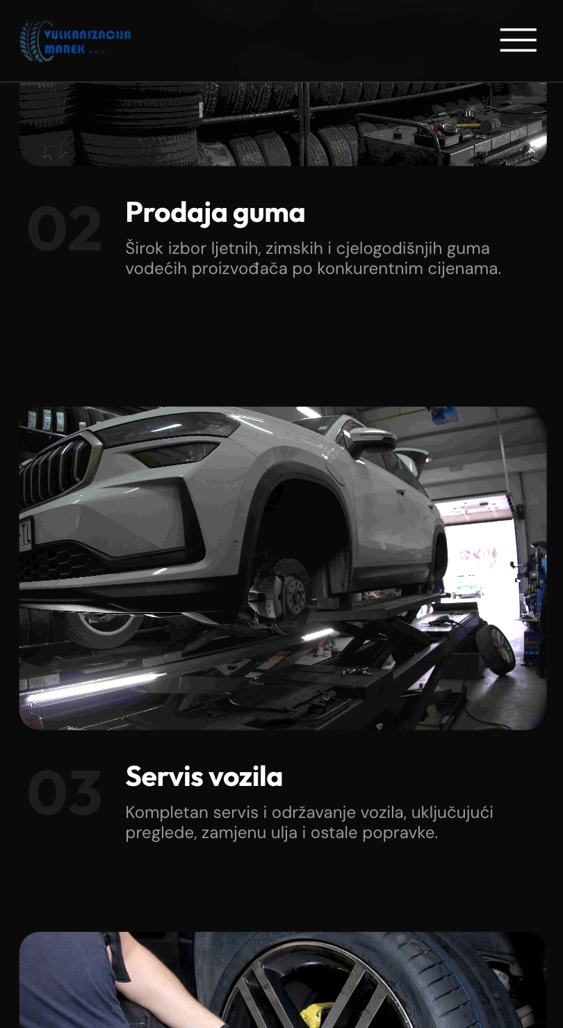 Mobilni prikaz web stranice Vulkanizacija Marek